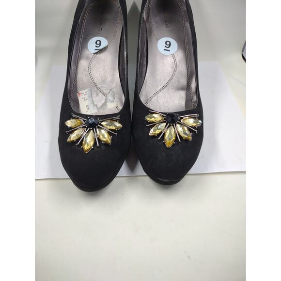 Tahari Lina Black Suede Leather High Heel Almond Toe Platform Pumps Women's Sz 9 - Picture 2 of 9